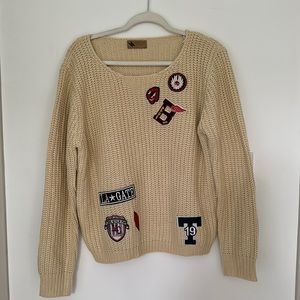 Women’s thick knit soft woven cream patchwork LA sweater sweatshirt size large